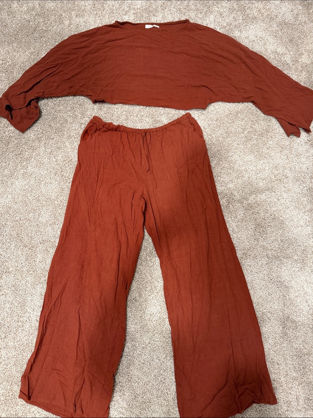 12th tribe Clear breeze linen pants and top size Rust S